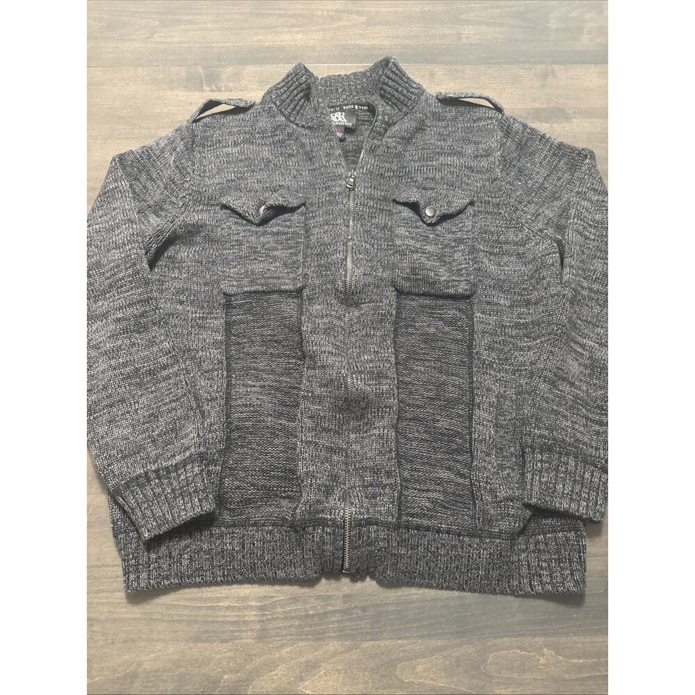Rock & Republic Military Cardigan Sweater Mens XL Grey Heather Military Zip